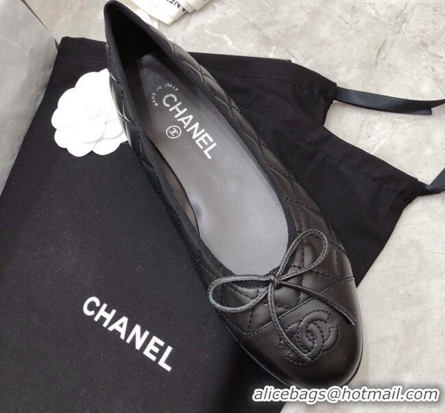 Pretty Style Chanel Quilted Lambskin Classic Ballerinas Black 101392