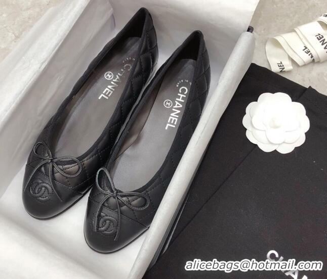 Pretty Style Chanel Quilted Lambskin Classic Ballerinas Black 101392