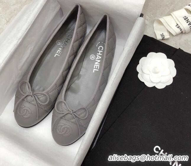 Discount Chanel Quilted Lambskin Classic Ballerinas Gray 101393