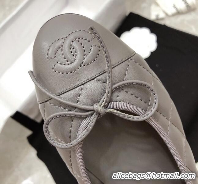 Discount Chanel Quilted Lambskin Classic Ballerinas Gray 101393