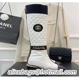 Best Price Chanel Nylon Down High Heel Boots 4.5cm White 101437