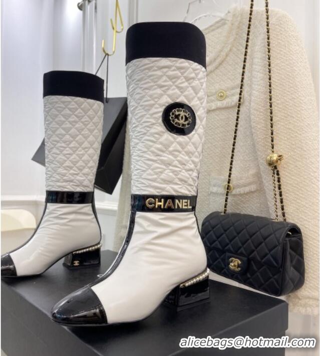 Best Price Chanel Nylon Down High Heel Boots 4.5cm White 101437