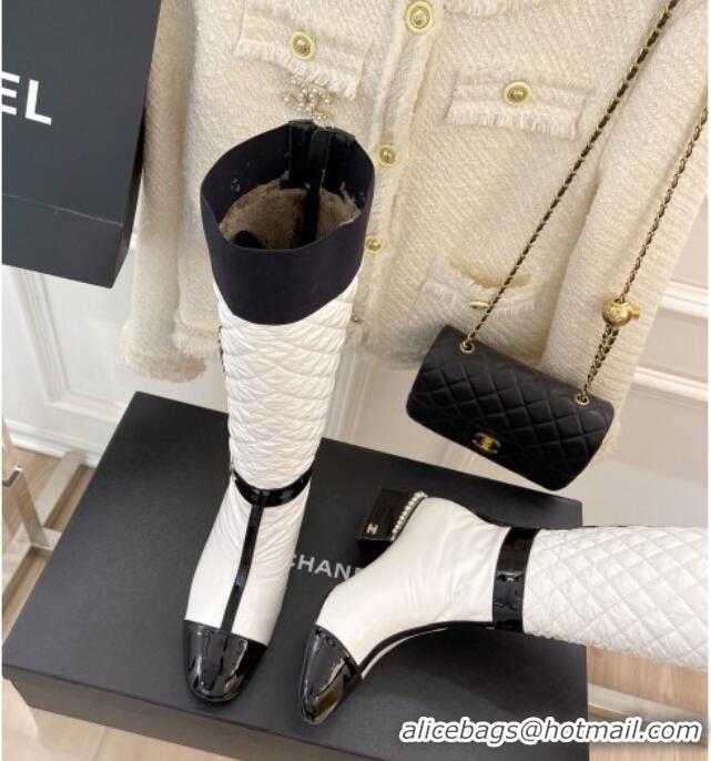 Best Price Chanel Nylon Down High Heel Boots 4.5cm White 101437