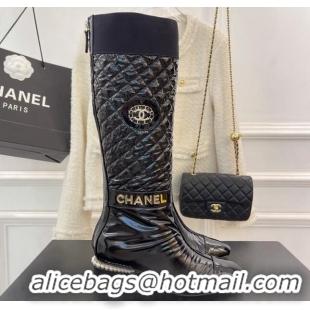 Charming Chanel Nylon Down High Heel Boots 4.5cm Black 101438