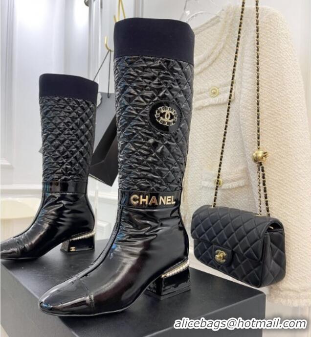 Charming Chanel Nylon Down High Heel Boots 4.5cm Black 101438