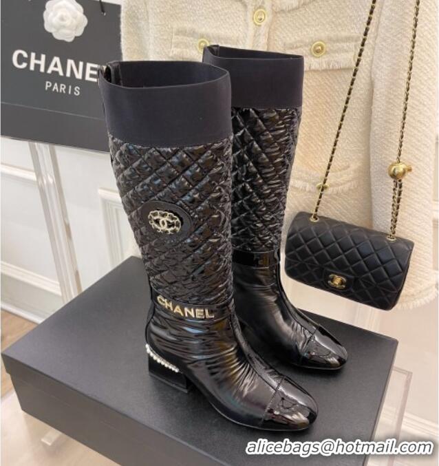 Charming Chanel Nylon Down High Heel Boots 4.5cm Black 101438