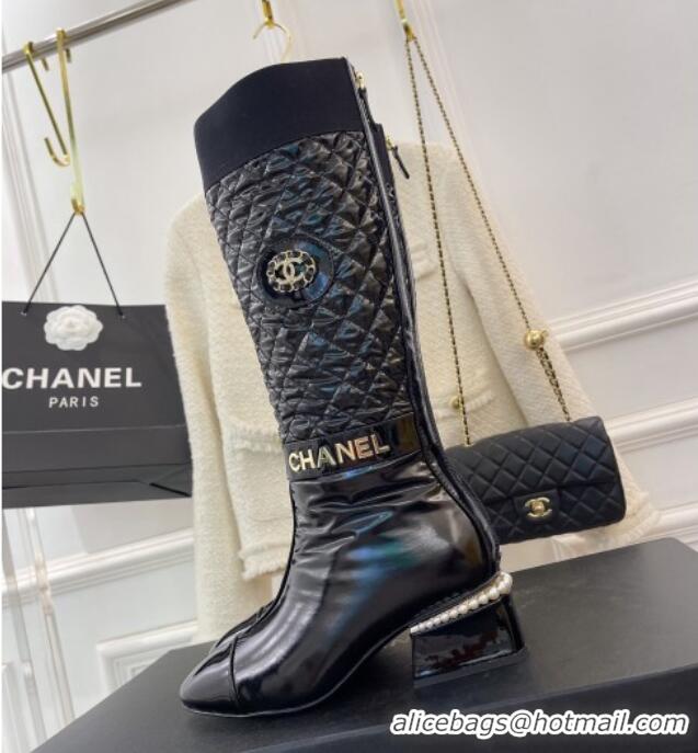 Charming Chanel Nylon Down High Heel Boots 4.5cm Black 101438