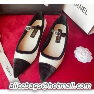 Sumptuous Chanel Lambskin & Velvet Mary Janes Ballerinas G39604 White