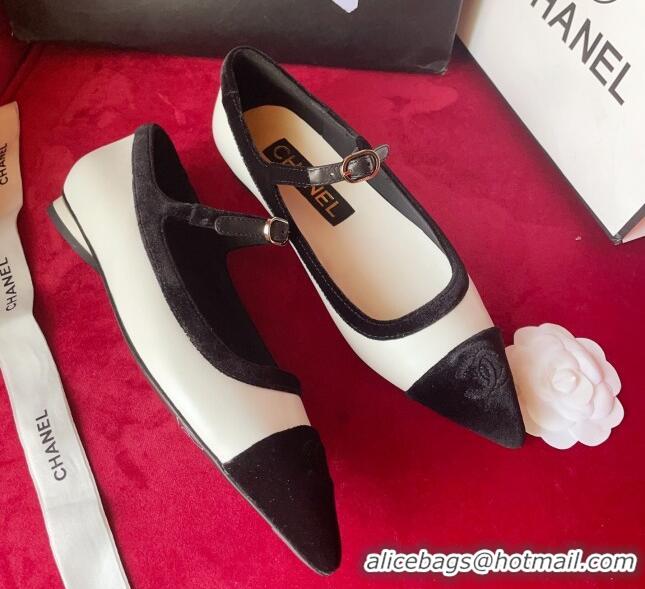 Sumptuous Chanel Lambskin & Velvet Mary Janes Ballerinas G39604 White