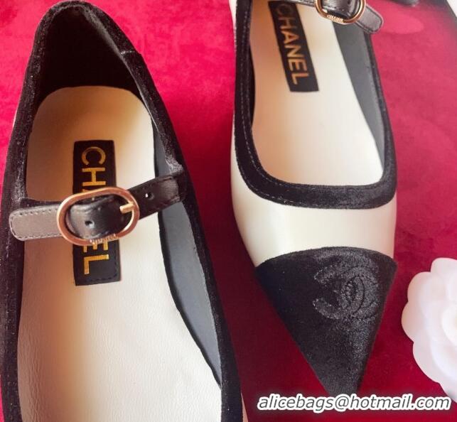 Sumptuous Chanel Lambskin & Velvet Mary Janes Ballerinas G39604 White