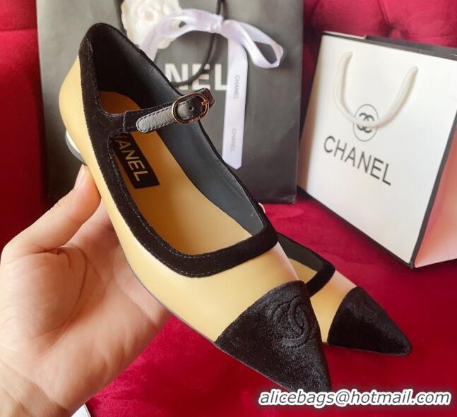 Top Grade Chanel Lambskin & Velvet Mary Janes Ballerinas G39604 Beige