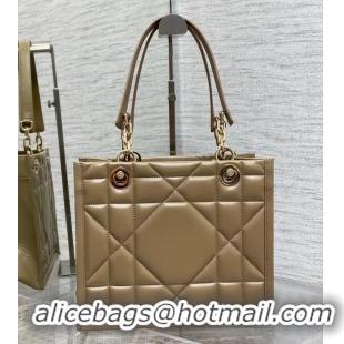 Luxurious SMALL DIOR ESSENTIAL TOTE BAG Hazelnut Archicannage Calfskin M87211 Apricot