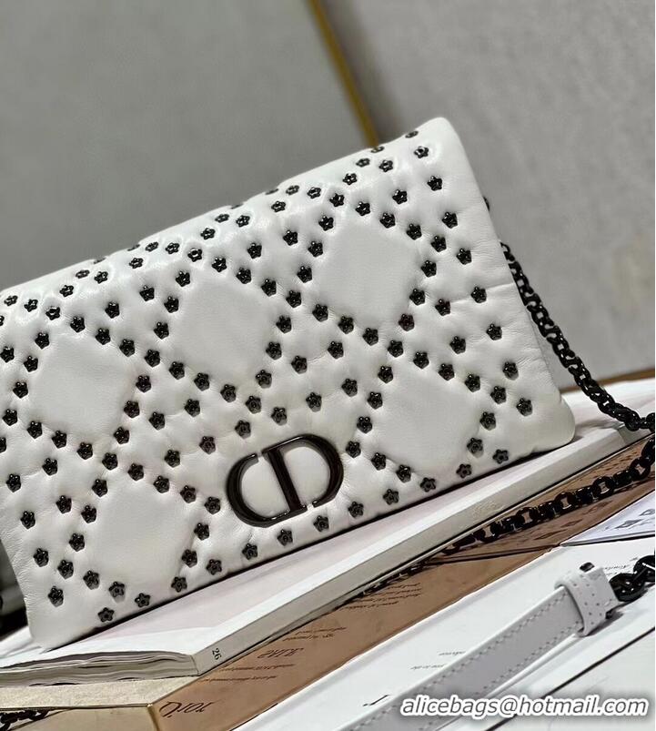 Promotional DIOR CARO MACROCANNAGE POUCH Macrocannage Calfskin with Star Motif S5135BN white