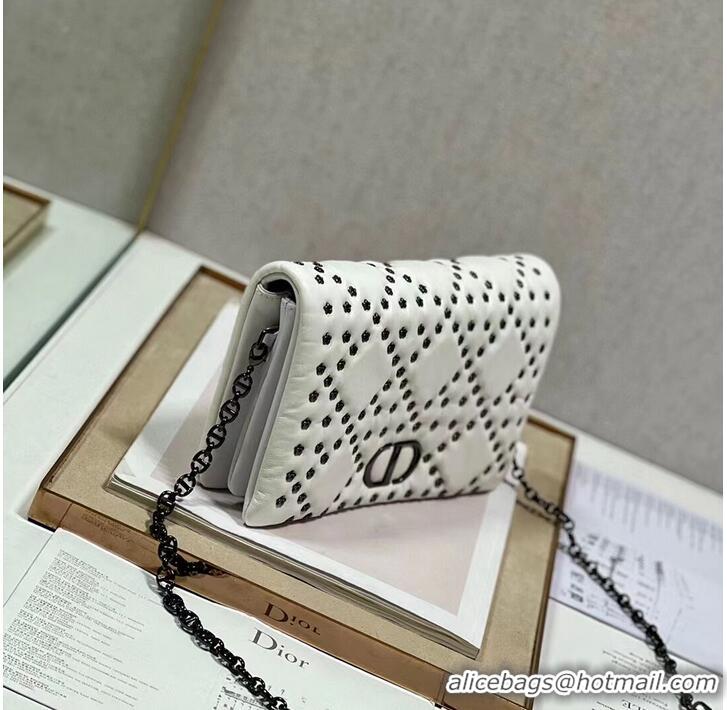 Promotional DIOR CARO MACROCANNAGE POUCH Macrocannage Calfskin with Star Motif S5135BN white