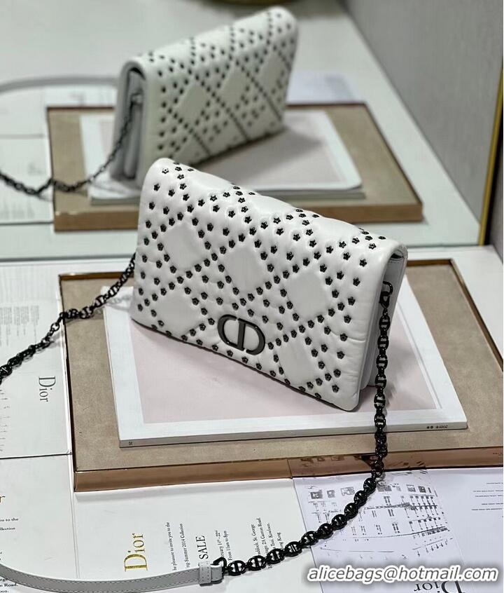 Promotional DIOR CARO MACROCANNAGE POUCH Macrocannage Calfskin with Star Motif S5135BN white