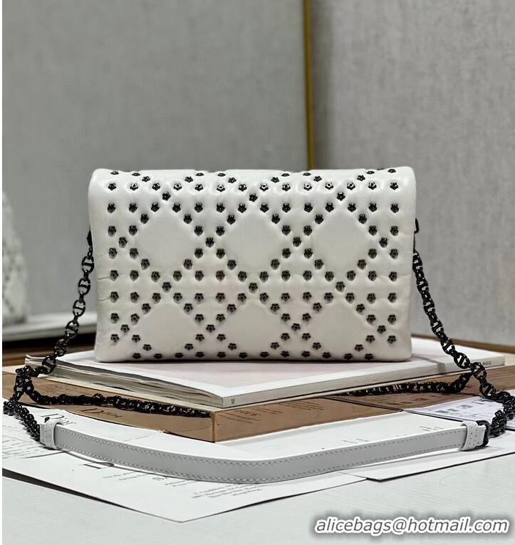 Promotional DIOR CARO MACROCANNAGE POUCH Macrocannage Calfskin with Star Motif S5135BN white