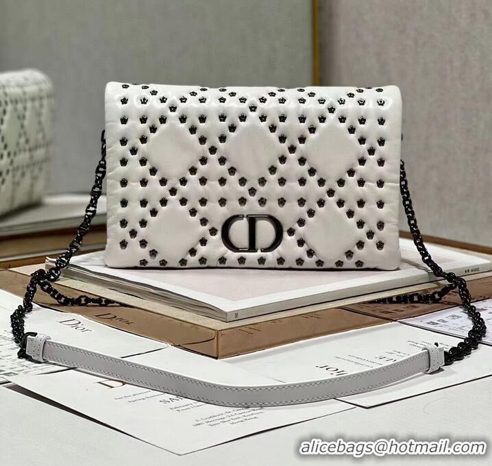 Promotional DIOR CARO MACROCANNAGE POUCH Macrocannage Calfskin with Star Motif S5135BN white