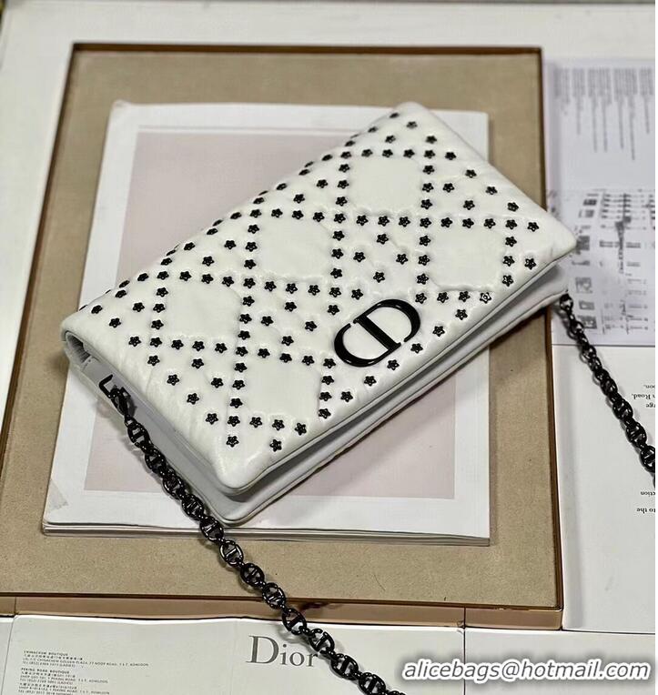 Promotional DIOR CARO MACROCANNAGE POUCH Macrocannage Calfskin with Star Motif S5135BN white