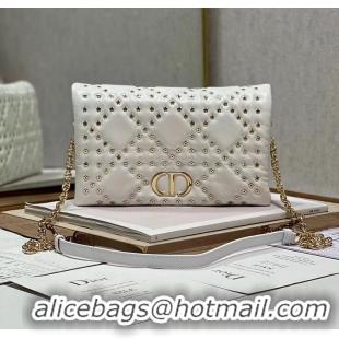 Unique Grade DIOR CARO MACROCANNAGE POUCH Macrocannage Calfskin with Star Motif S5135BB white