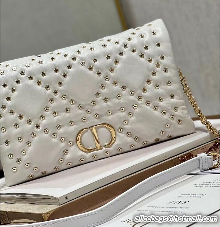 Unique Grade DIOR CARO MACROCANNAGE POUCH Macrocannage Calfskin with Star Motif S5135BB white