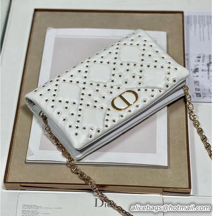 Unique Grade DIOR CARO MACROCANNAGE POUCH Macrocannage Calfskin with Star Motif S5135BB white