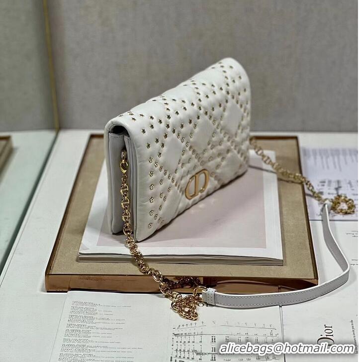 Unique Grade DIOR CARO MACROCANNAGE POUCH Macrocannage Calfskin with Star Motif S5135BB white