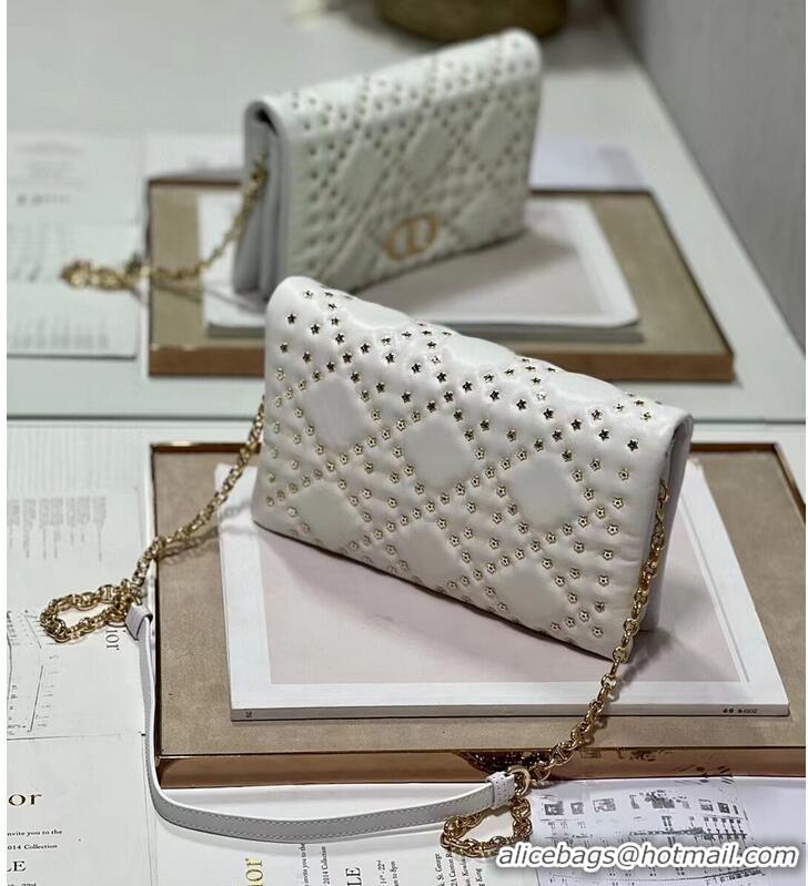 Unique Grade DIOR CARO MACROCANNAGE POUCH Macrocannage Calfskin with Star Motif S5135BB white