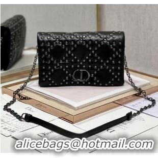 Top Quality DIOR CARO MACROCANNAGE POUCH Macrocannage Calfskin with Star Motif S5135BB black