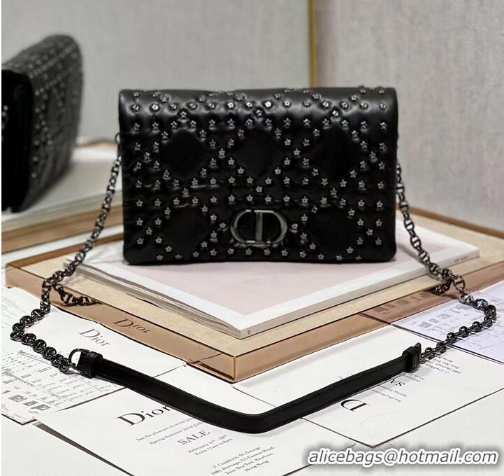 Top Quality DIOR CARO MACROCANNAGE POUCH Macrocannage Calfskin with Star Motif S5135BB black