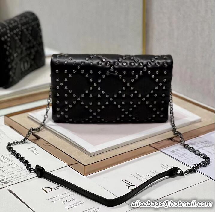 Top Quality DIOR CARO MACROCANNAGE POUCH Macrocannage Calfskin with Star Motif S5135BB black