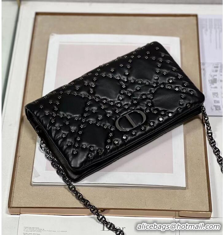 Top Quality DIOR CARO MACROCANNAGE POUCH Macrocannage Calfskin with Star Motif S5135BB black