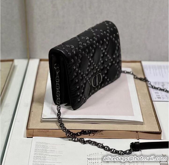 Top Quality DIOR CARO MACROCANNAGE POUCH Macrocannage Calfskin with Star Motif S5135BB black