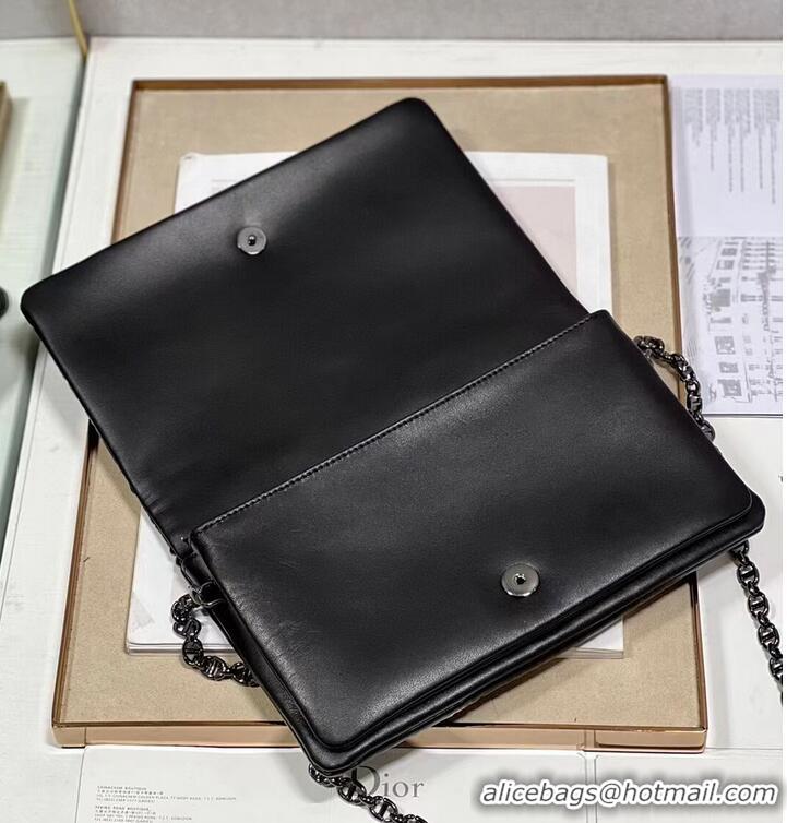 Top Quality DIOR CARO MACROCANNAGE POUCH Macrocannage Calfskin with Star Motif S5135BB black