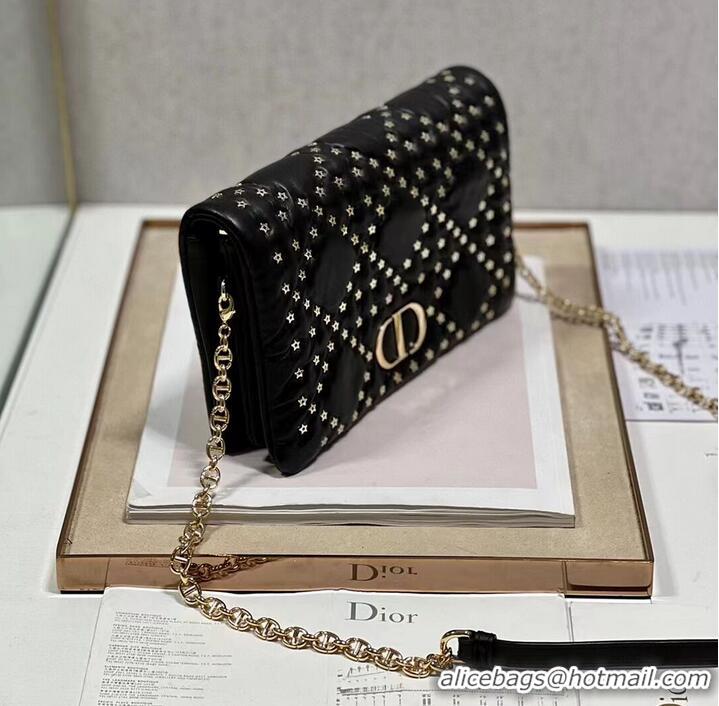 Famous Brand DIOR CARO MACROCANNAGE POUCH Macrocannage Calfskin with Star Motif S5135BN BLACK