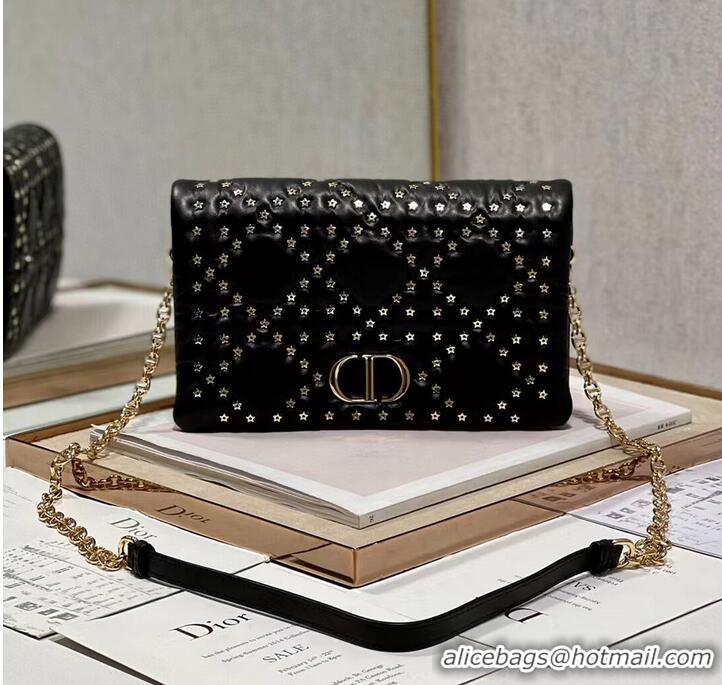 Famous Brand DIOR CARO MACROCANNAGE POUCH Macrocannage Calfskin with Star Motif S5135BN BLACK