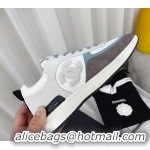 Stylish Chanel Suede & Fabric Sneakers G38299 102604 White/Blue/Grey