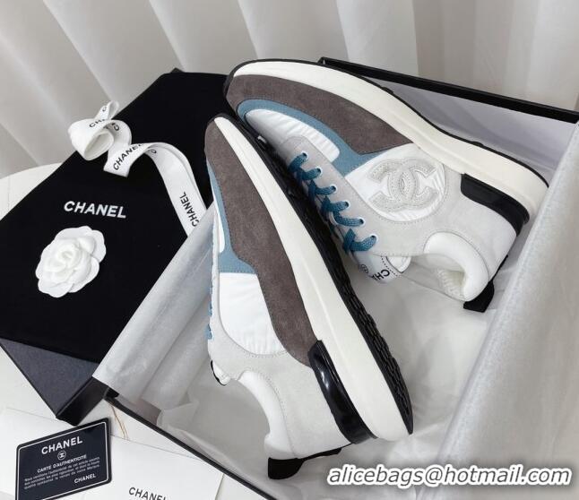 Stylish Chanel Suede & Fabric Sneakers G38299 102604 White/Blue/Grey