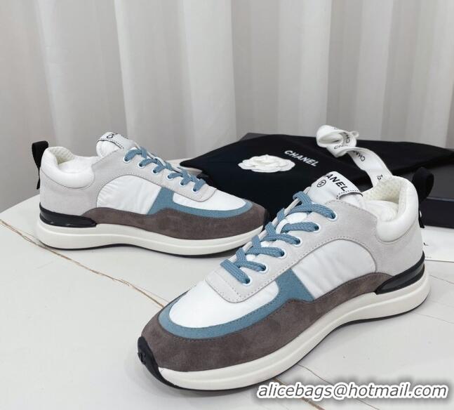 Stylish Chanel Suede & Fabric Sneakers G38299 102604 White/Blue/Grey