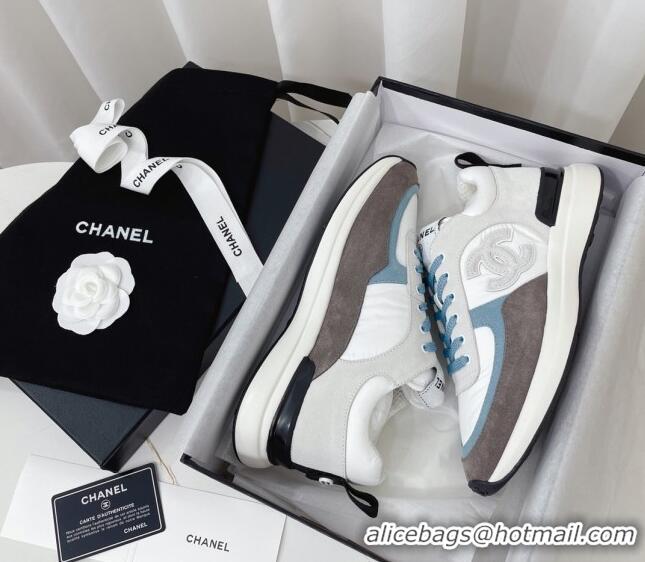 Stylish Chanel Suede & Fabric Sneakers G38299 102604 White/Blue/Grey