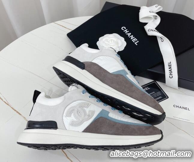 Stylish Chanel Suede & Fabric Sneakers G38299 102604 White/Blue/Grey