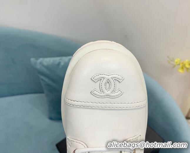 Popular Style Chanel Lambskin Lace-ups Ankle Boots White 110363