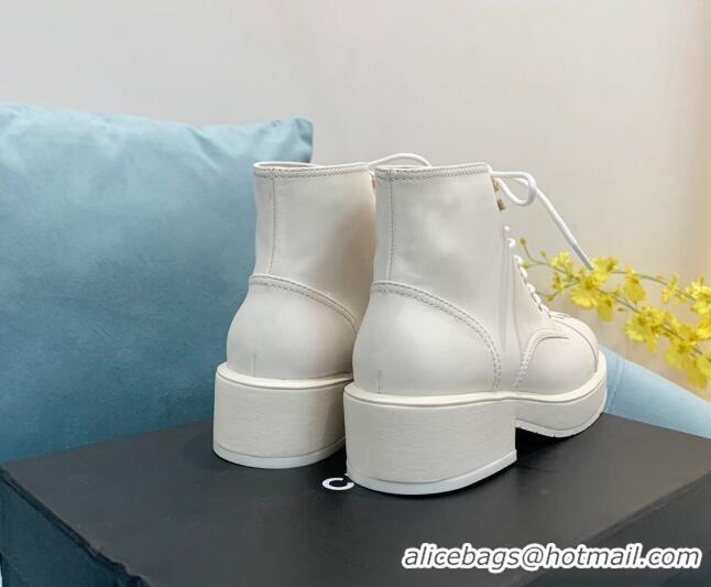 Popular Style Chanel Lambskin Lace-ups Ankle Boots White 110363