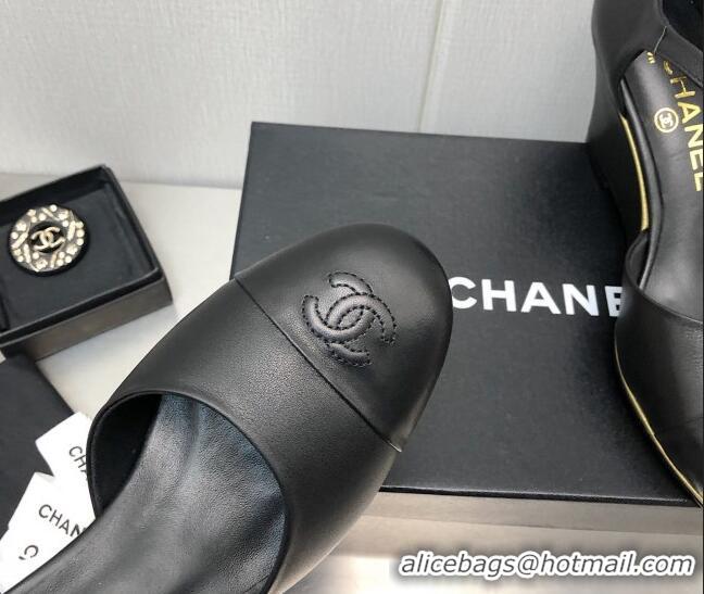 Purchase Chanel Lambskin Open Shoe Wedge Pumps G39422 6.5cm Black