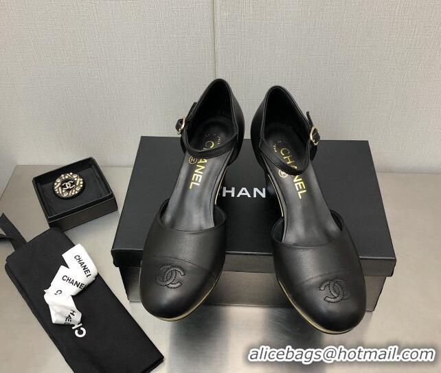 Purchase Chanel Lambskin Open Shoe Wedge Pumps G39422 6.5cm Black