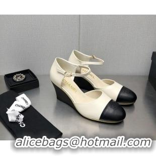 Grade Quality Chanel Lambskin Open Shoe Wedge Pumps G39422 6.5cm White