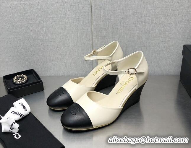 Grade Quality Chanel Lambskin Open Shoe Wedge Pumps G39422 6.5cm White