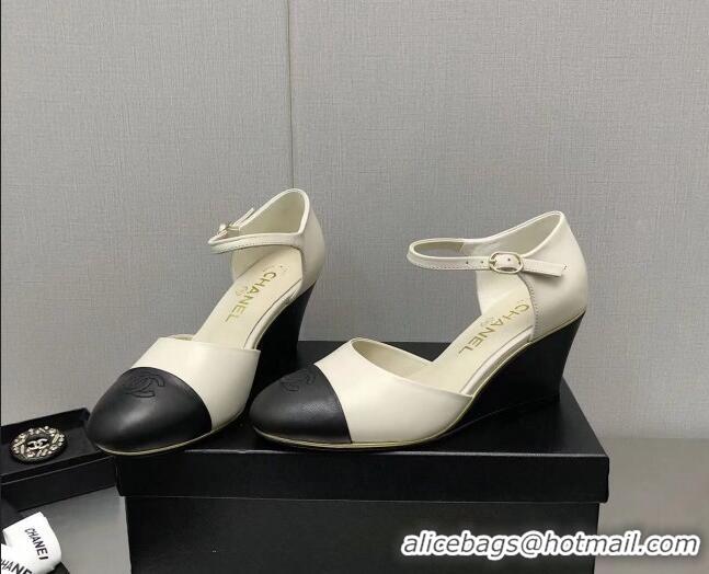 Grade Quality Chanel Lambskin Open Shoe Wedge Pumps G39422 6.5cm White