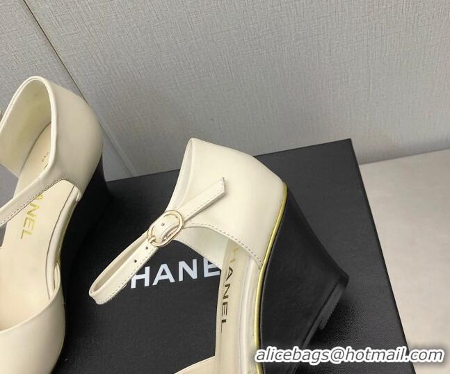 Grade Quality Chanel Lambskin Open Shoe Wedge Pumps G39422 6.5cm White