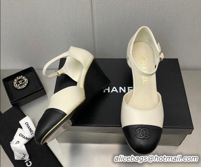 Grade Quality Chanel Lambskin Open Shoe Wedge Pumps G39422 6.5cm White