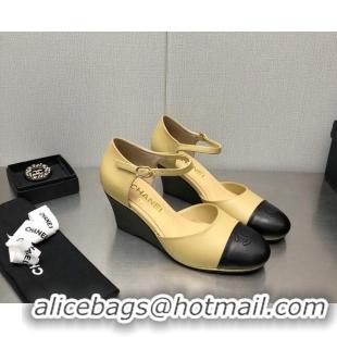 Best Price Chanel Lambskin Open Shoe Wedge Pumps G39422 6.5cm Beige